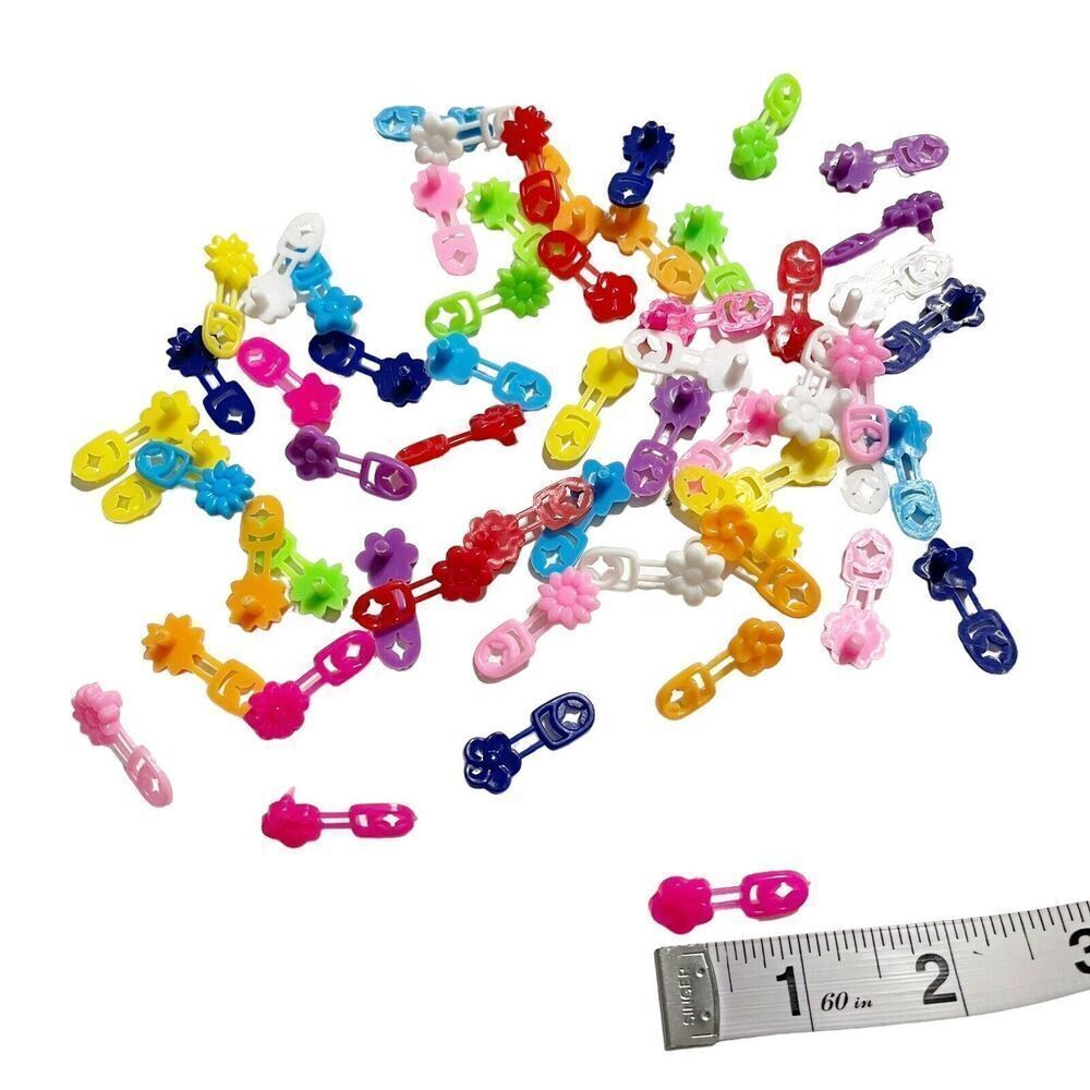 Vintage Lot of 58 Micro Plastic Braid Barrettes Cornrows Colorful Flower Kids